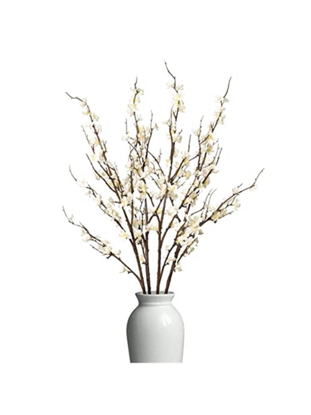 Artificial Cherry Blossom Branches Silk Flowers Tall Vase Home Decor White